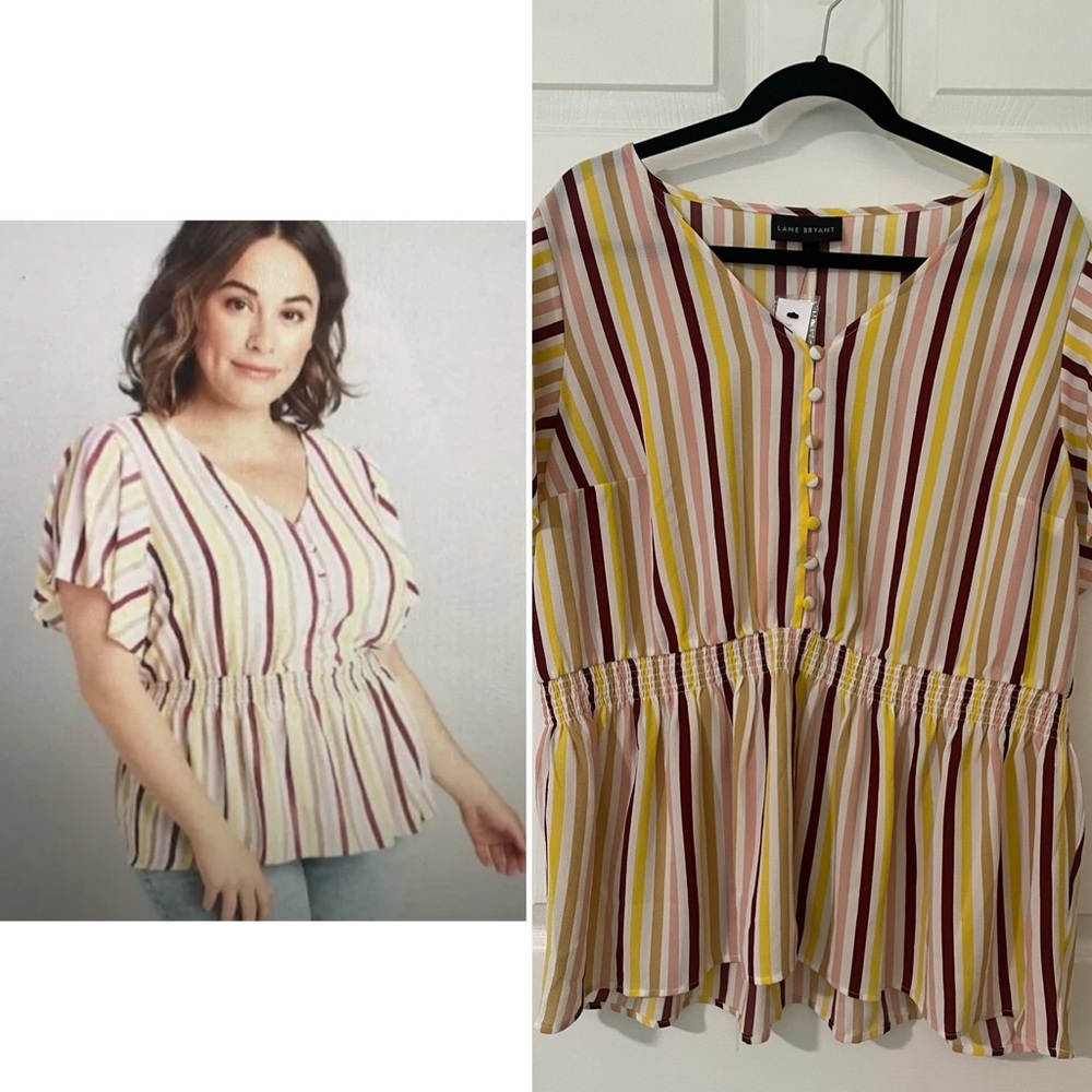 Lane Bryant Vertical Smocked Blouse Top Short Sleeve NWT Size 16